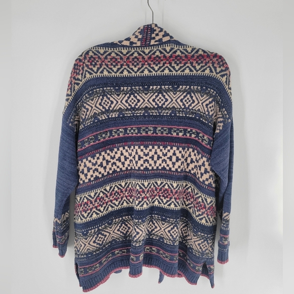 Chaps Womans Open Long Cardigan Blue Southwest Print Cotton Blend Sz Large - Picture 3 of 4